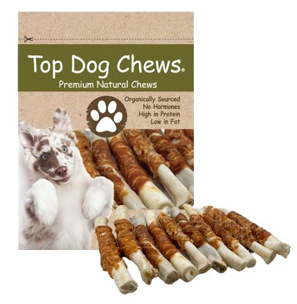 Chicken Wrapped Rawhide Rolls - All Natural Gluten Free Dog Treats - North American Made - 25 Pack - Top Dog Chews