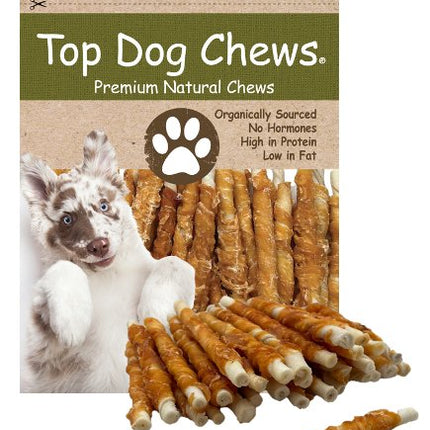 Chicken Wrapped Rawhide Twist - All Natural Gluten Free Dog Treats - North American Made - 50 Pack - Top Dog Chews