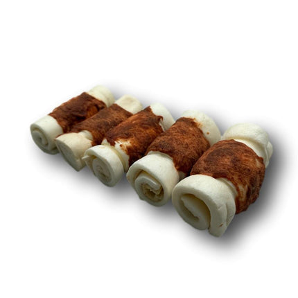 Mini Beef Cheek Rolls with Chicken Wrapped 3" - 4" - 10 Pack - Top Dog Chews