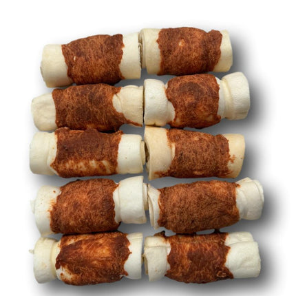 Mini Beef Cheek Rolls with Chicken Wrapped 3" - 4" - 10 Pack - Top Dog Chews