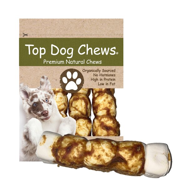 Top Dog Chews – 6” Variety 3 Pack, 1 Roasted Buffalo Beef Cheek Roll, 1 with Bully Dust Sprinkles, and 1 Chicken Wrapped. - Top Dog Chews