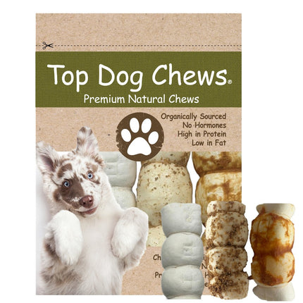 Top Dog Chews – 6” Variety 3 Pack, 1 Roasted Buffalo Beef Cheek Roll, 1 with Bully Dust Sprinkles, and 1 Chicken Wrapped. - Top Dog Chews