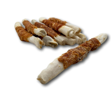 Chicken Wrapped Rawhide Rolls - All Natural Gluten Free Dog Treats - North American Made - 25 Pack - Top Dog Chews