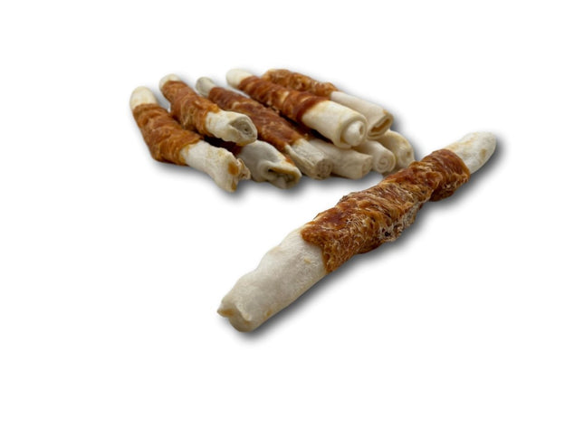Chicken Wrapped Rawhide Rolls - All Natural Gluten Free Dog Treats - North American Made - 25 Pack - Top Dog Chews
