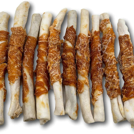 Chicken Wrapped Rawhide Rolls - All Natural Gluten Free Dog Treats - North American Made - 25 Pack - Top Dog Chews