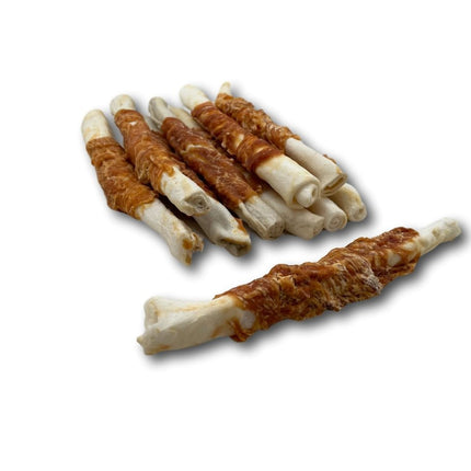 Chicken Wrapped Rawhide Rolls - All Natural Gluten Free Dog Treats - North American Made - 25 Pack - Top Dog Chews