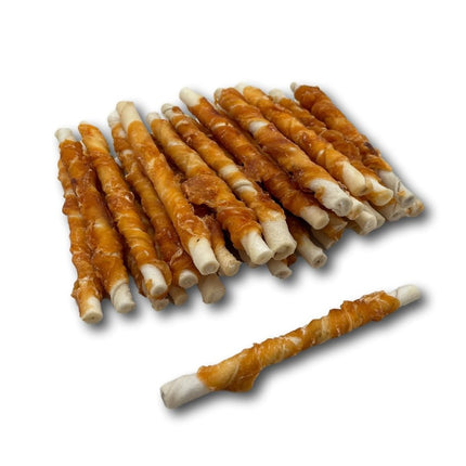 Chicken Wrapped Rawhide Twist- All Natural Gluten Free Dog Treats - North American Made - 50 Pack - Top Dog Chews