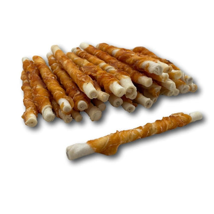 Chicken Wrapped Rawhide Twist- All Natural Gluten Free Dog Treats - North American Made - 50 Pack - Top Dog Chews