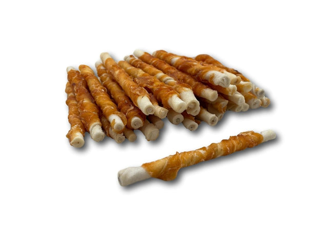 Chicken Wrapped Rawhide Twist- All Natural Gluten Free Dog Treats - North American Made - 50 Pack - Top Dog Chews