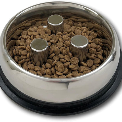 Top Dog Chews Large 2QT Brake-Fast Slow Feed Stainless Steel Bowl - Top Dog Chews