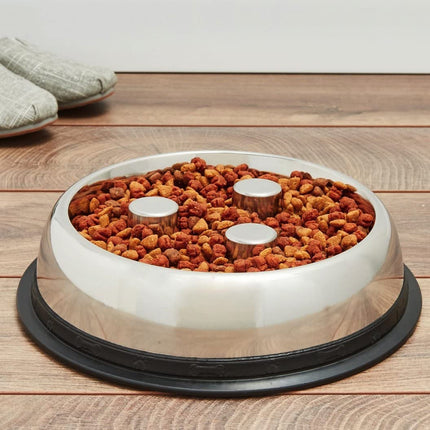 Top Dog Chews Large 2QT Brake-Fast Slow Feed Stainless Steel Bowl - Top Dog Chews