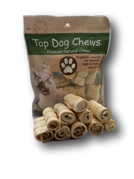 Top Dog Chews Mini Cheek Rolls 3" Natural - 10 Pack - Top Dog Chews